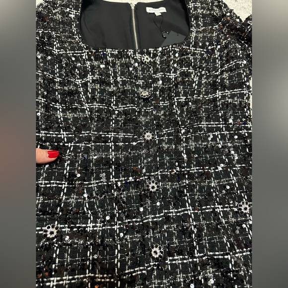 Gianni Bini Black Tweed Sequin Long Sleeve Dress New With Tags Size 8 - Picture 9 of 15